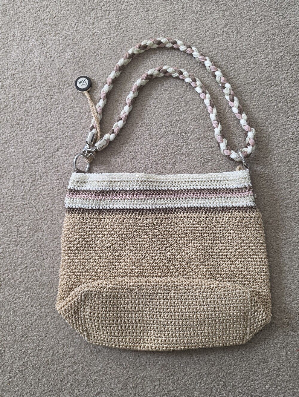 The Sak Woven Shoulder Bag in Beige, White & Pink